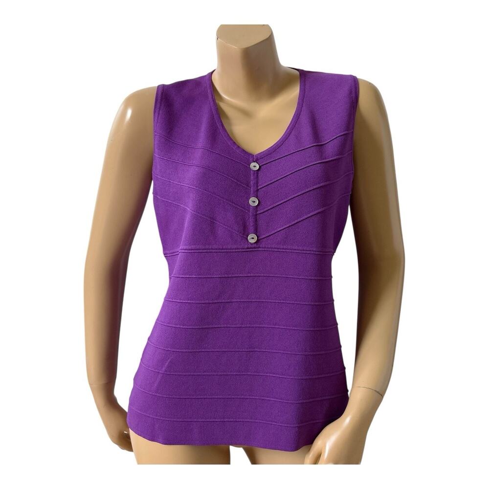 CABLE & GAUGE Womens Size XL Purple Sleeveless Viscose Blend V Neck Shirt Top